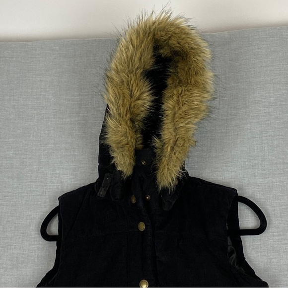Corduroy Puffer Vest Sz Medium Streetwear Society Black Removable Hood - Picture 4 of 10